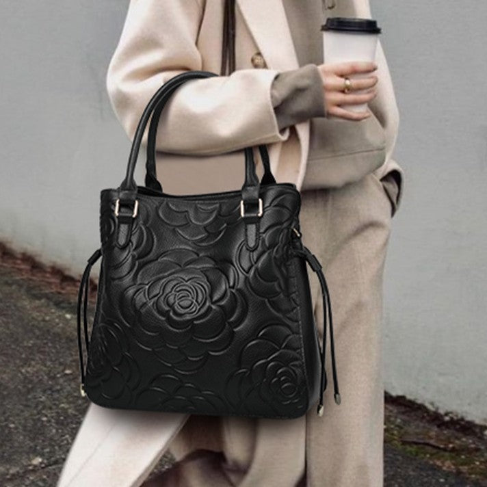Women's Heritage Grain Tote - Full-Grain Leather Statement Carry with Hand-Pressed Motifs & Timeless Silhouette