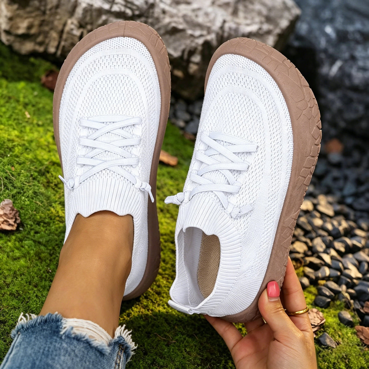 Women's Aria Knit Slip-On Walking Sneakers - Platform Gum Sole Comfort Shoes (US 5-10.5)