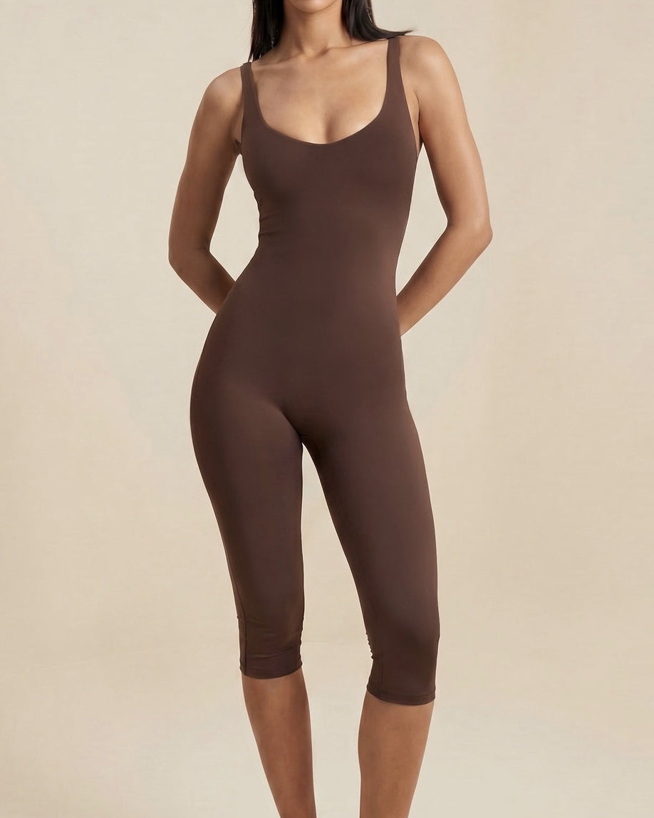 Solid Sleeveless Bodycon Capri Length Jumpsuit  - By Qivii