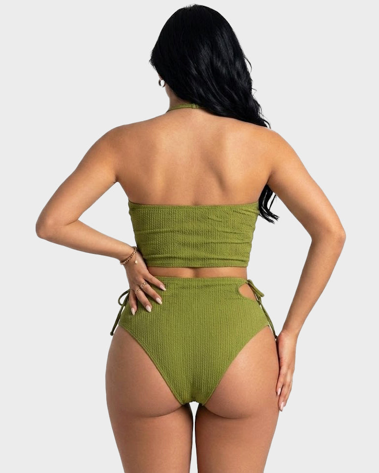 Crisscross Halter Cutout High Waist Side Tie Two Piece Bikini  - By Qivii