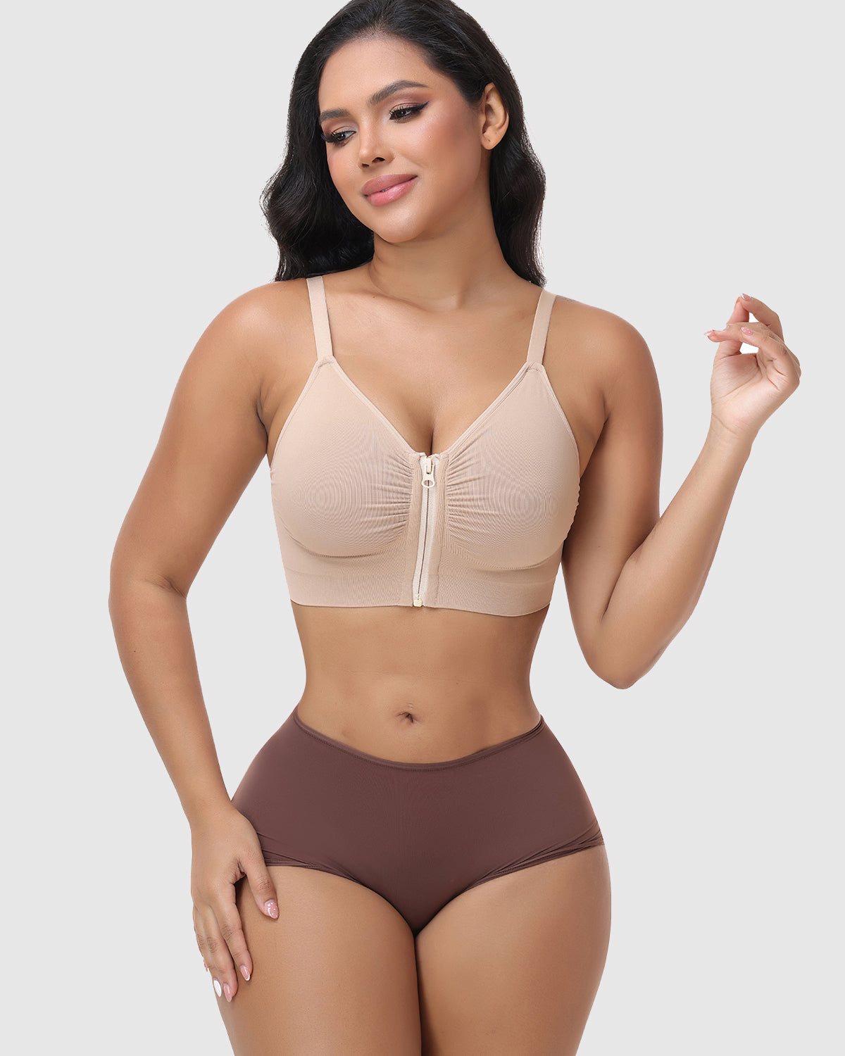 Front Zip Adjustable Strap Shaping Bra Wire Free Support Underwear