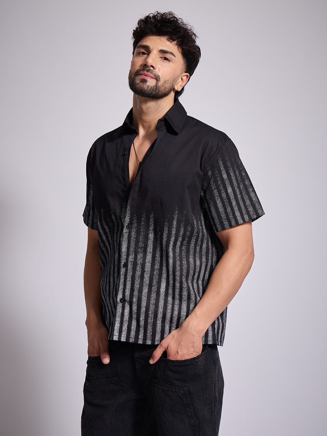 Black Faded Striped Shirt