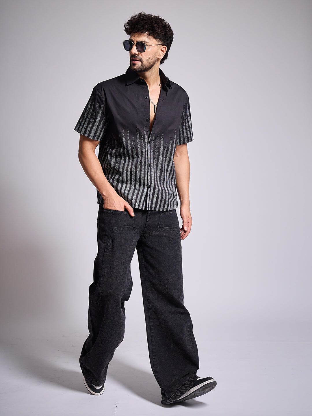 Black Faded Striped Shirt