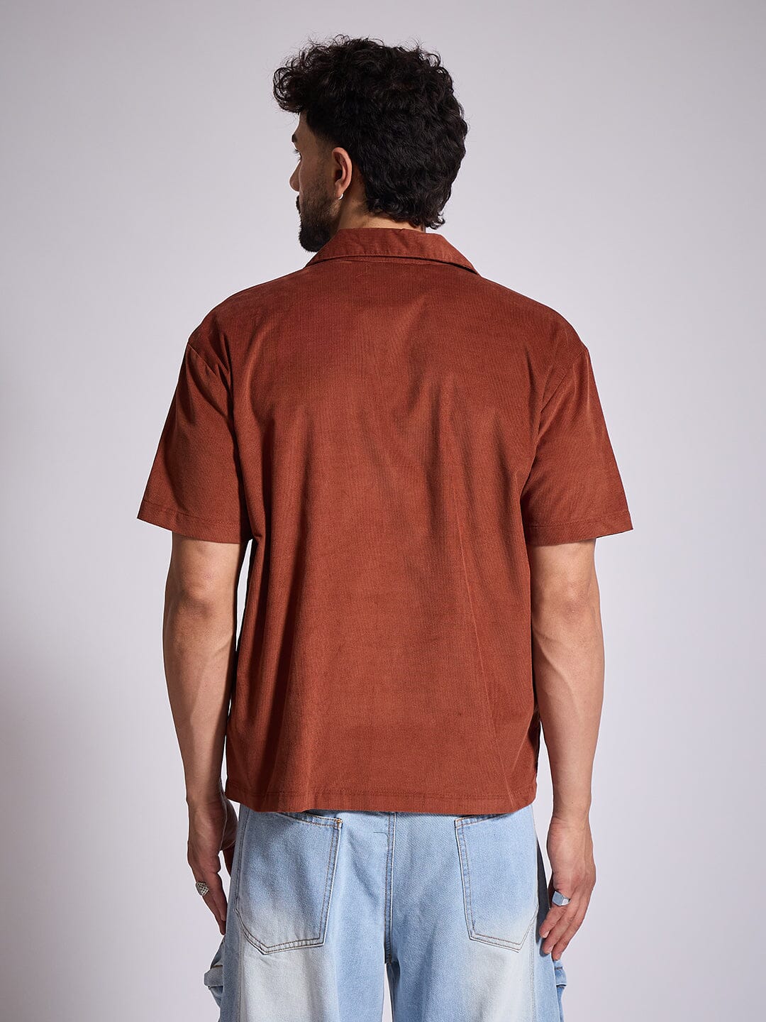 Brown Corduroy Unibutton Cuban Shirt - qivii