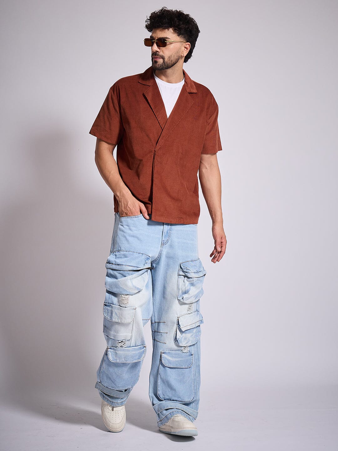 Brown Corduroy Unibutton Cuban Shirt - qivii