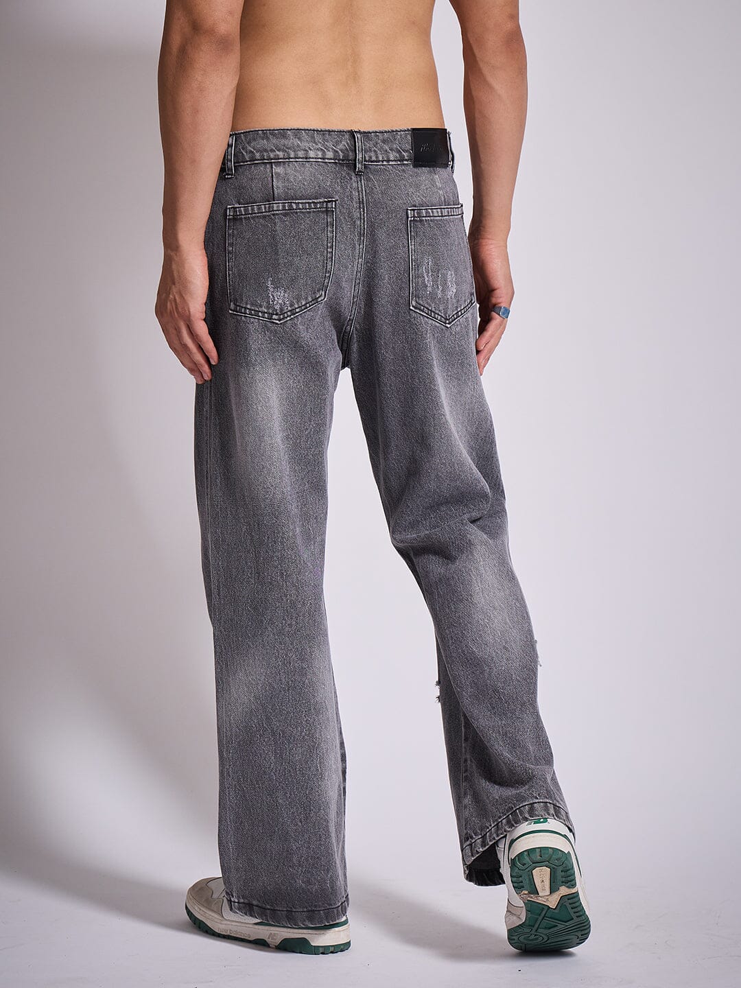 Grey Distressed Flared Denim