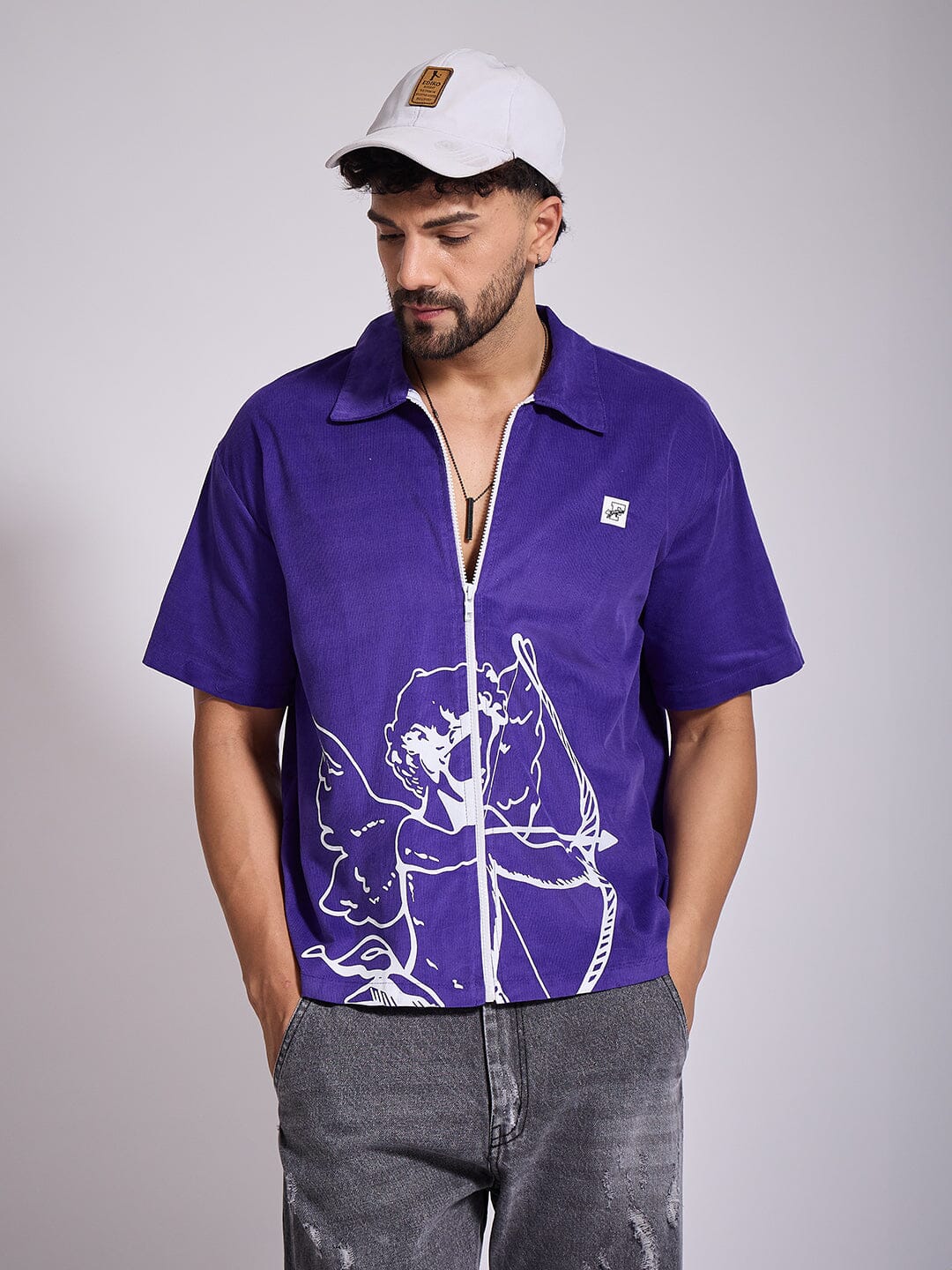 Purple Cupid Graphic Zipped Shirt