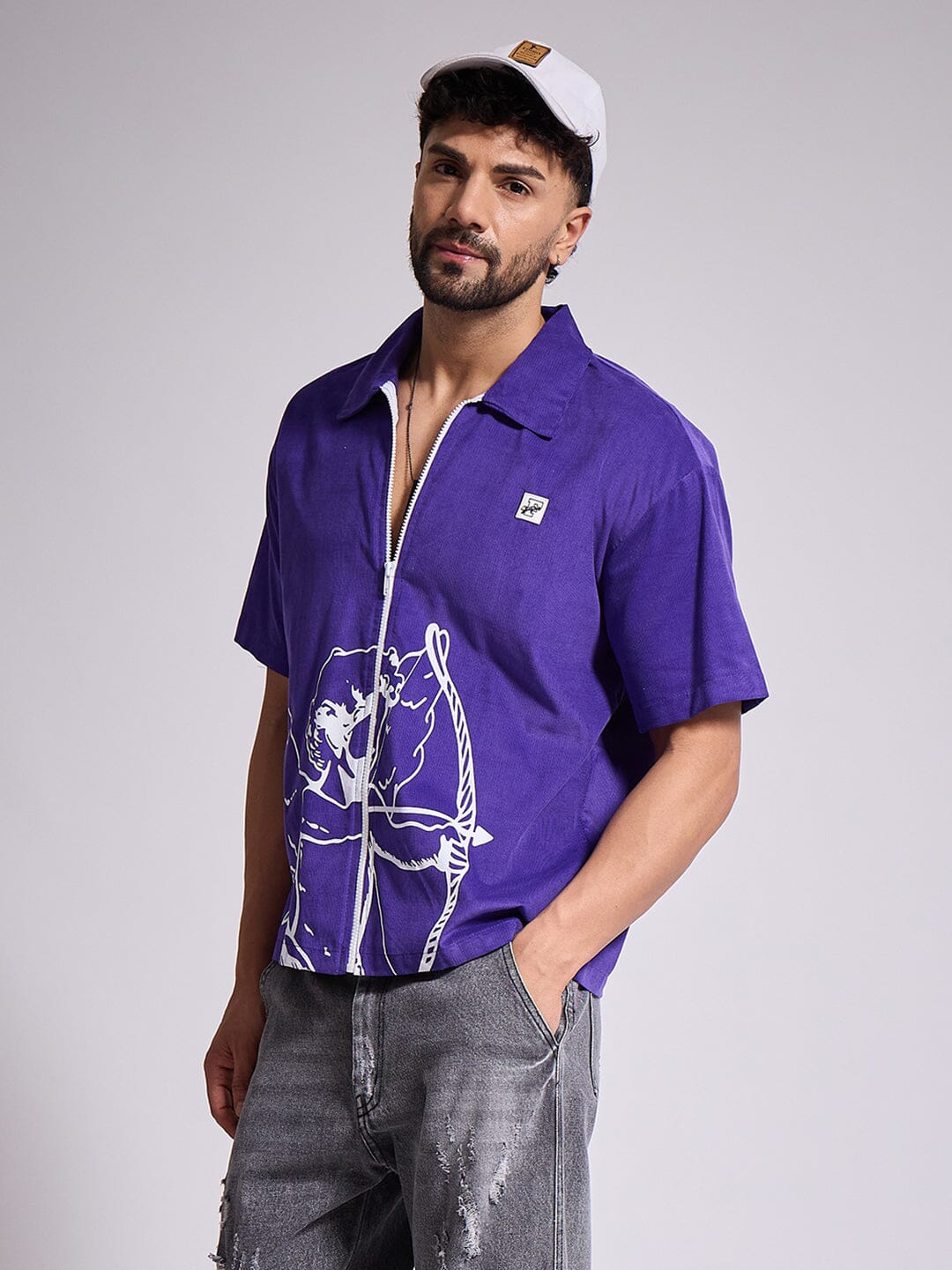 Purple Cupid Graphic Zipped Shirt