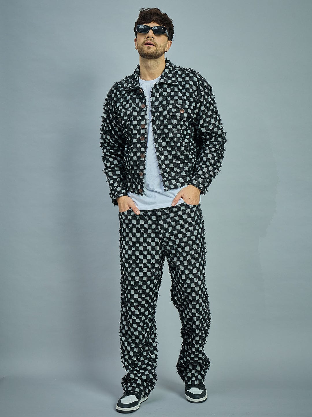 Black Frayed Denim Oversized Jacket