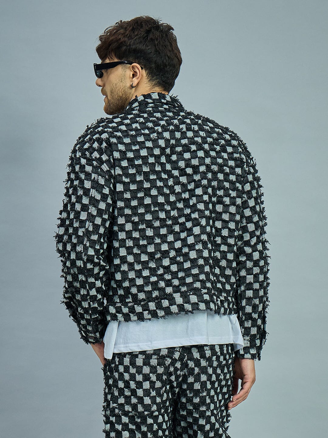 Black Frayed Denim Oversized Jacket