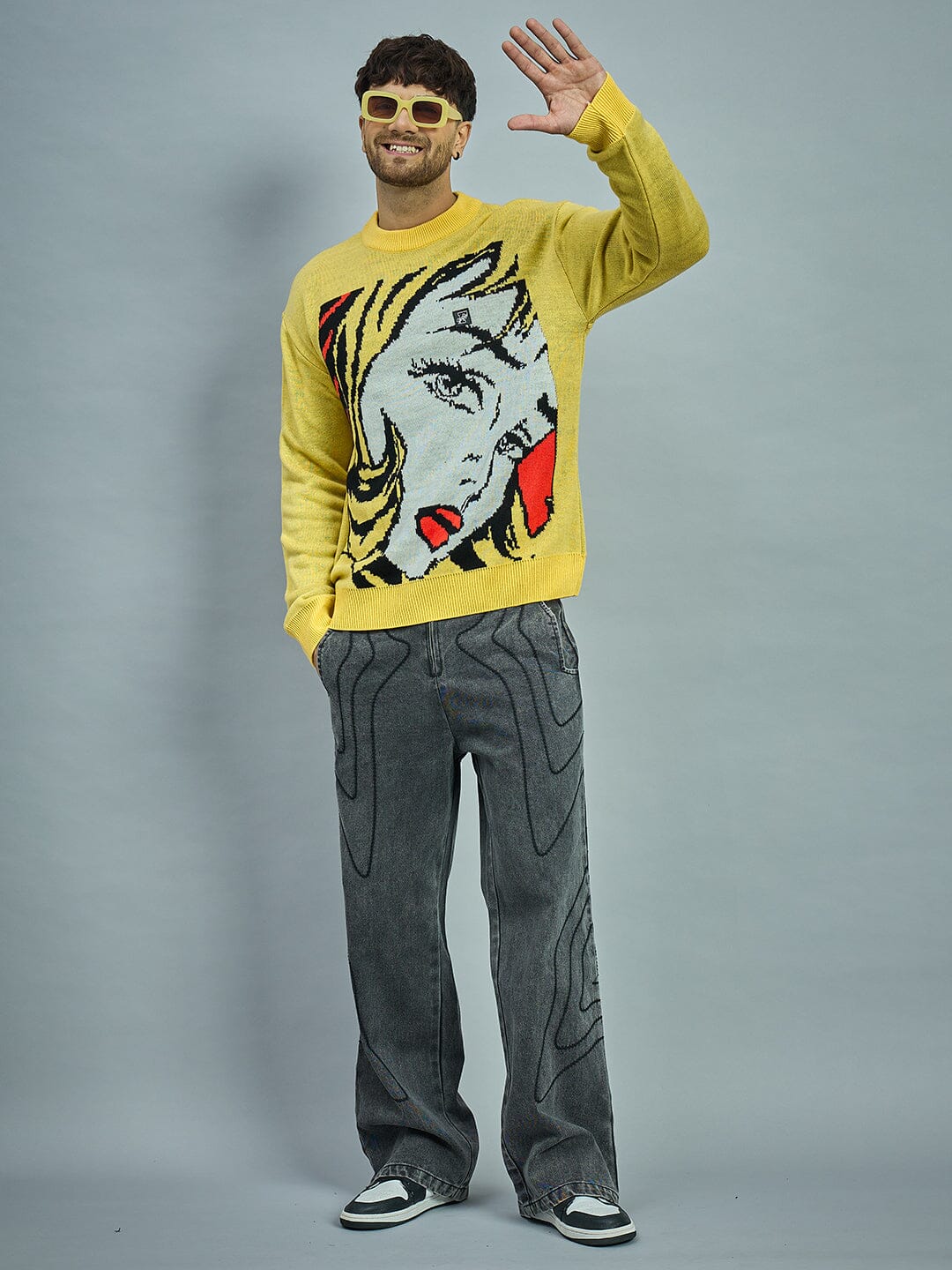 Yellow Girl Face Oversized Sweater