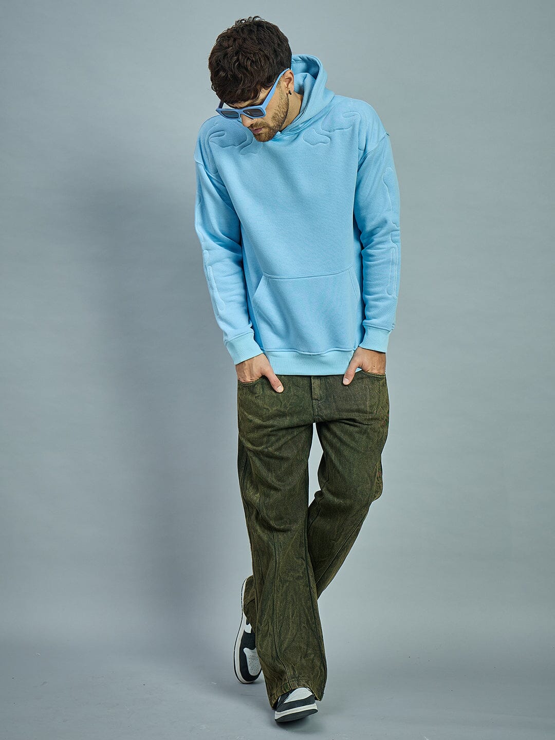 Sky Exoskeleton Quilted Oversized Hooded Sweatshirt