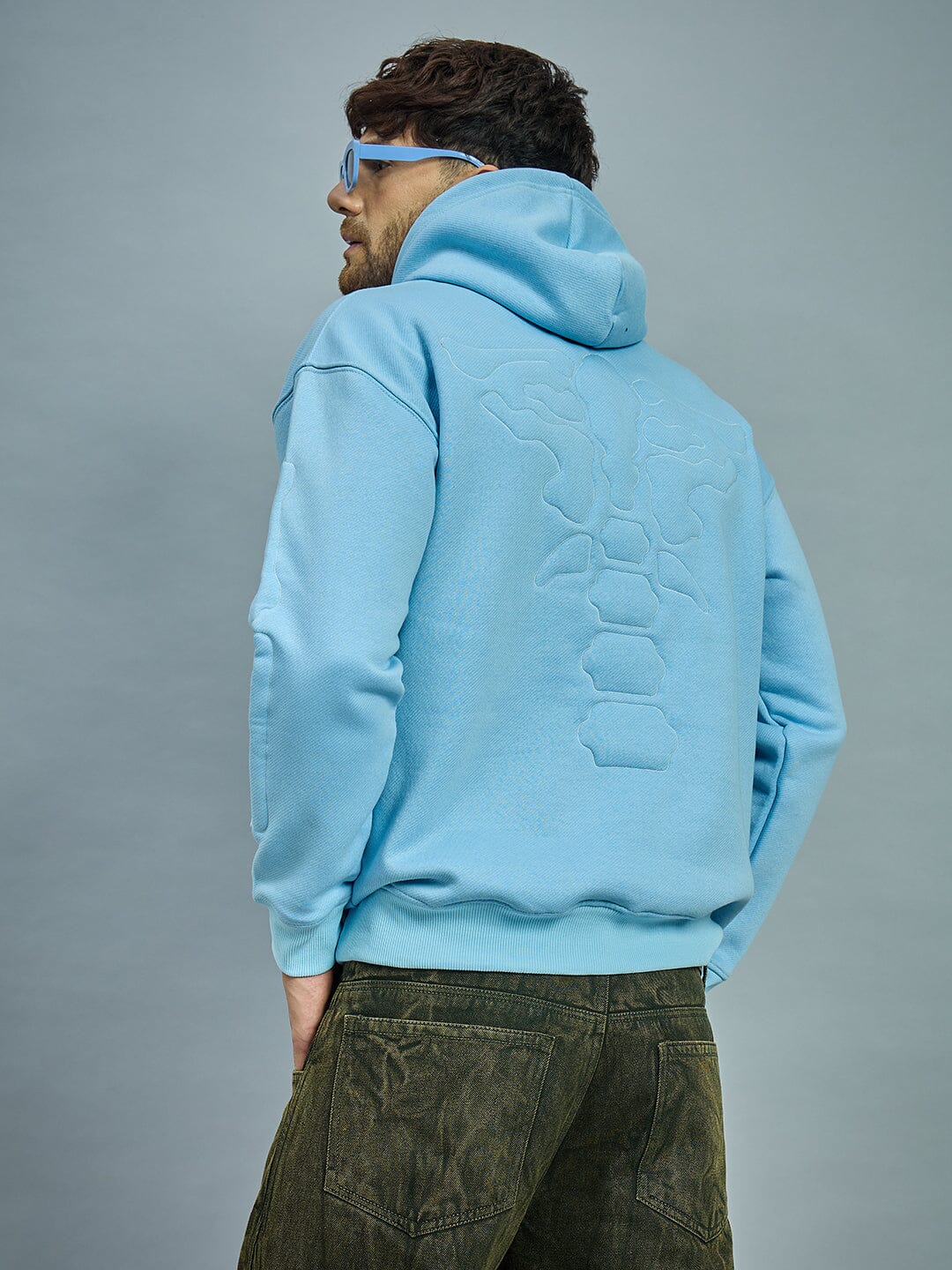 Sky Exoskeleton Quilted Oversized Hooded Sweatshirt