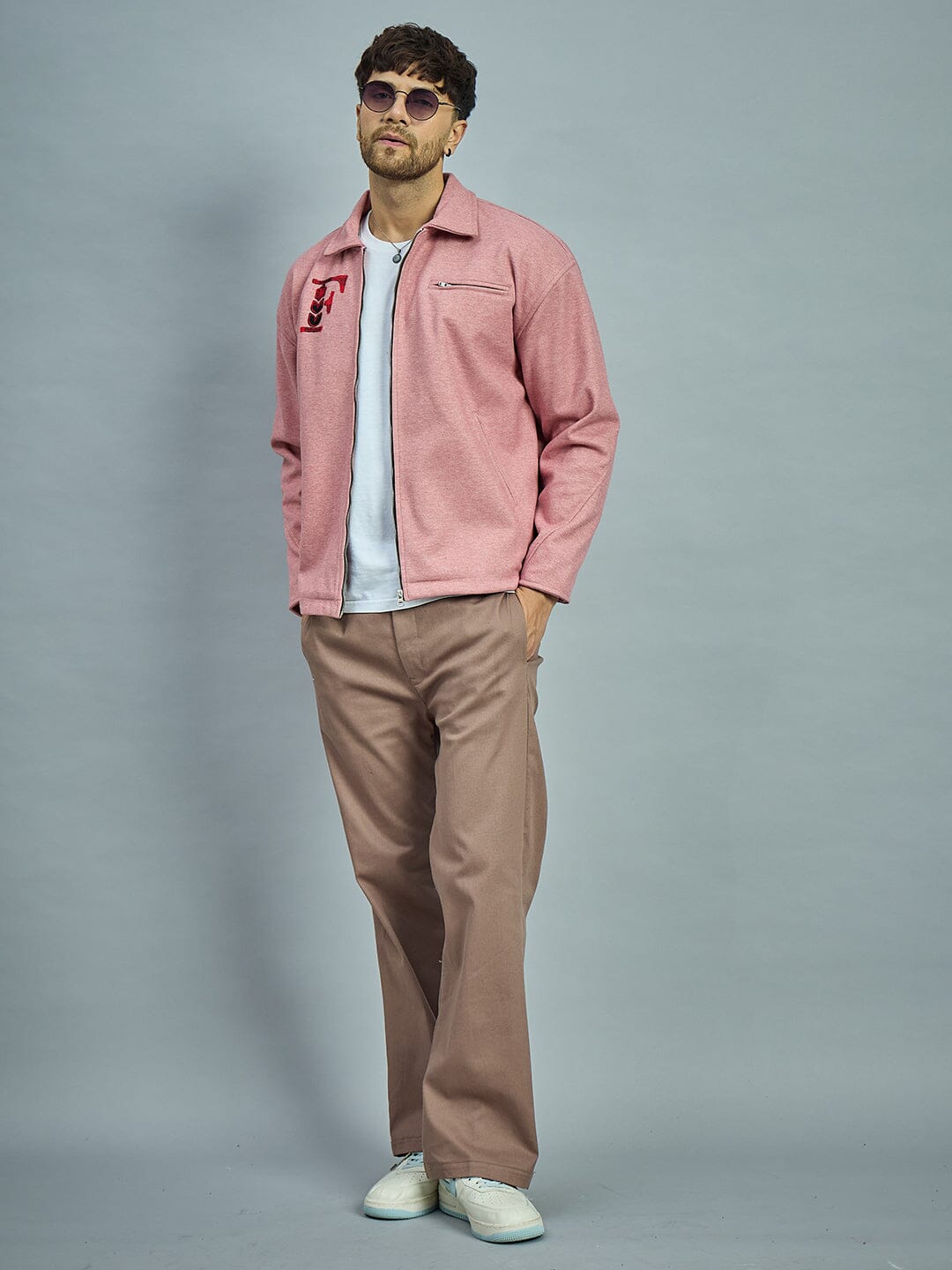 Dusty Pink Melange Harrington Jacket