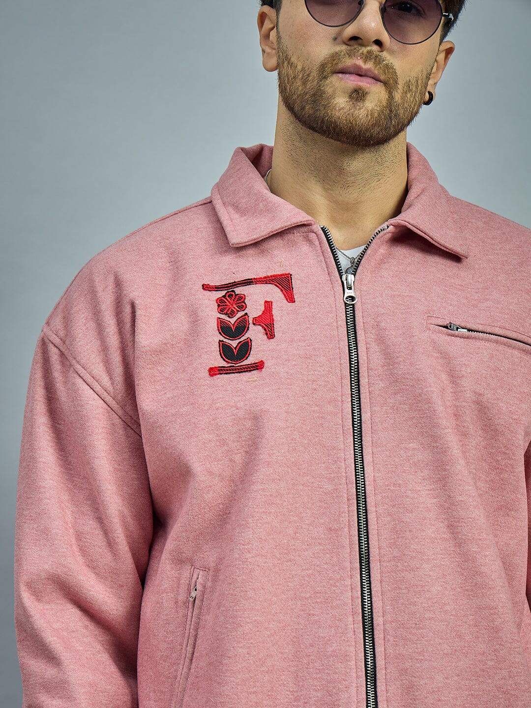 Dusty Pink Melange Harrington Jacket