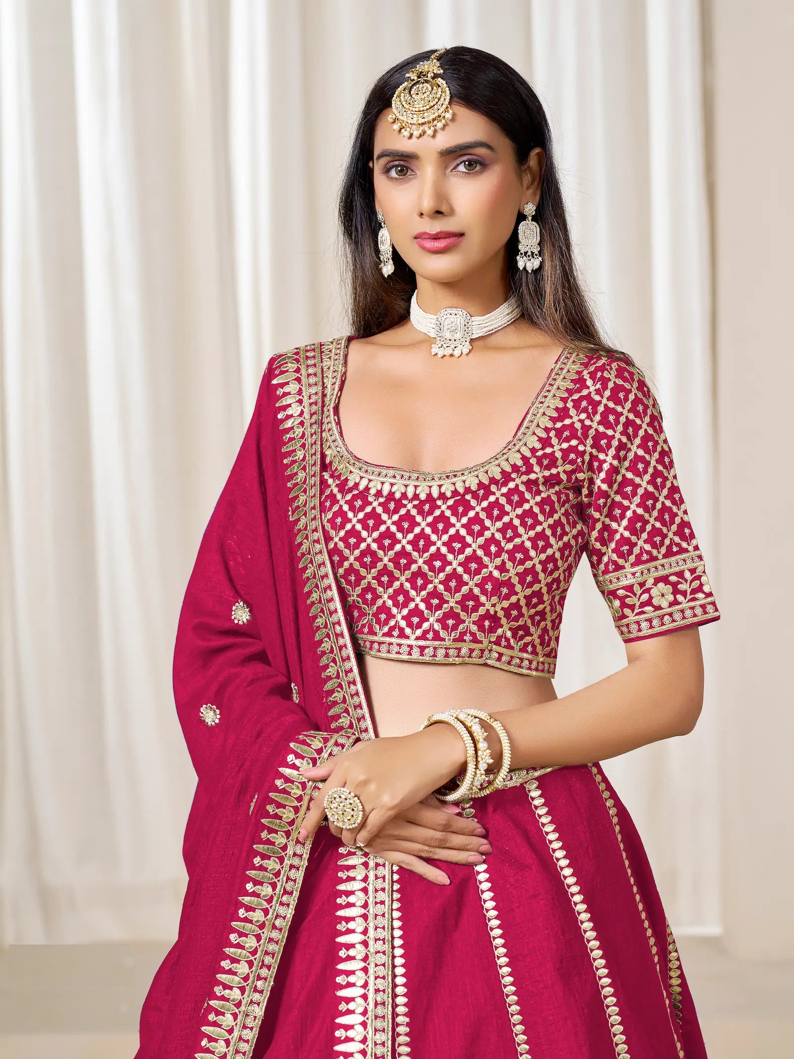 Red Art Silk Embroidery Work Lehenga Choli - qivii