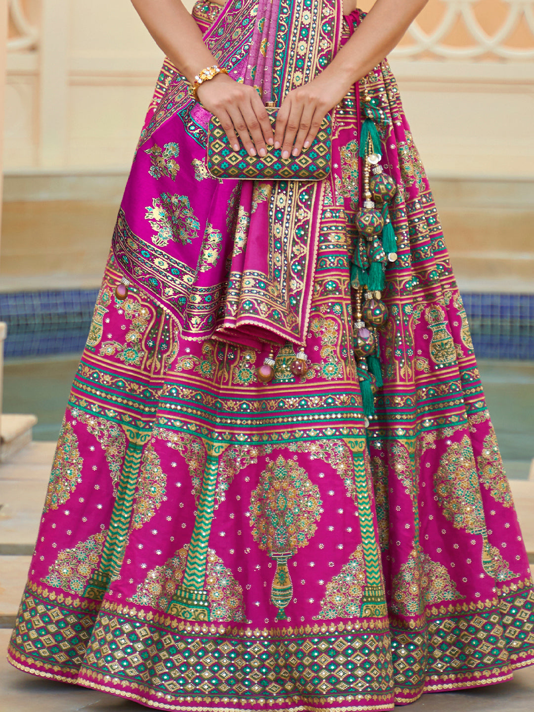 Beautiful pink and purple designer silk lehenga choli with intricate sparkle and mirror work