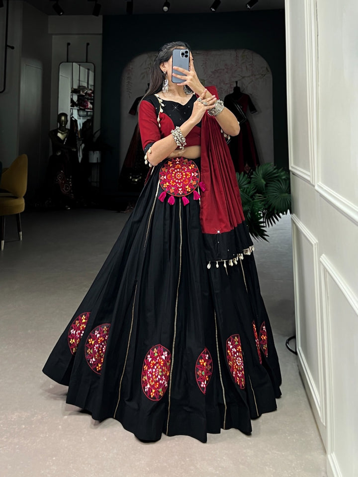 Black Color Pure Cotton Plain And Gamthi Patch Work With Gota Patti Touch Up