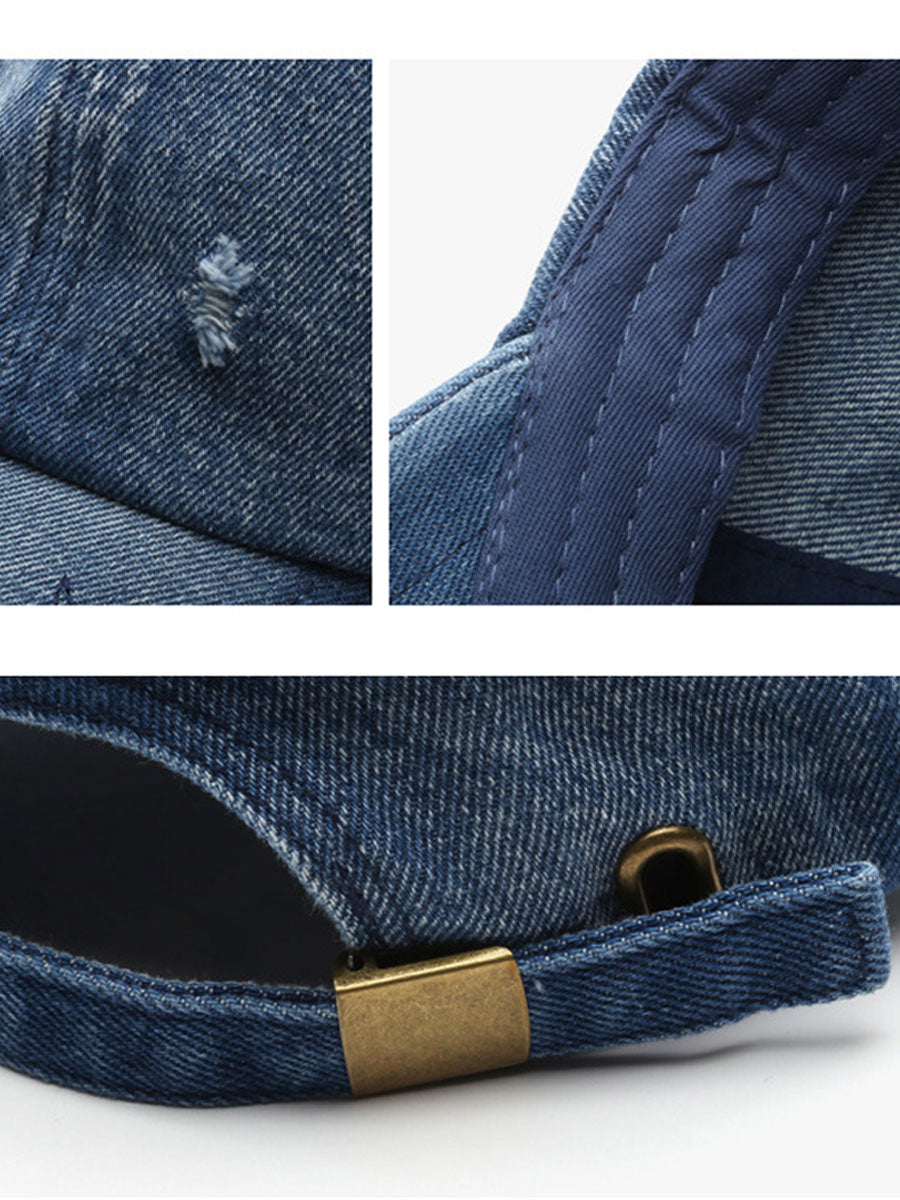 Fashion Retro Ripped Washed Distressed Denim Baseball Cap  - By Qivii