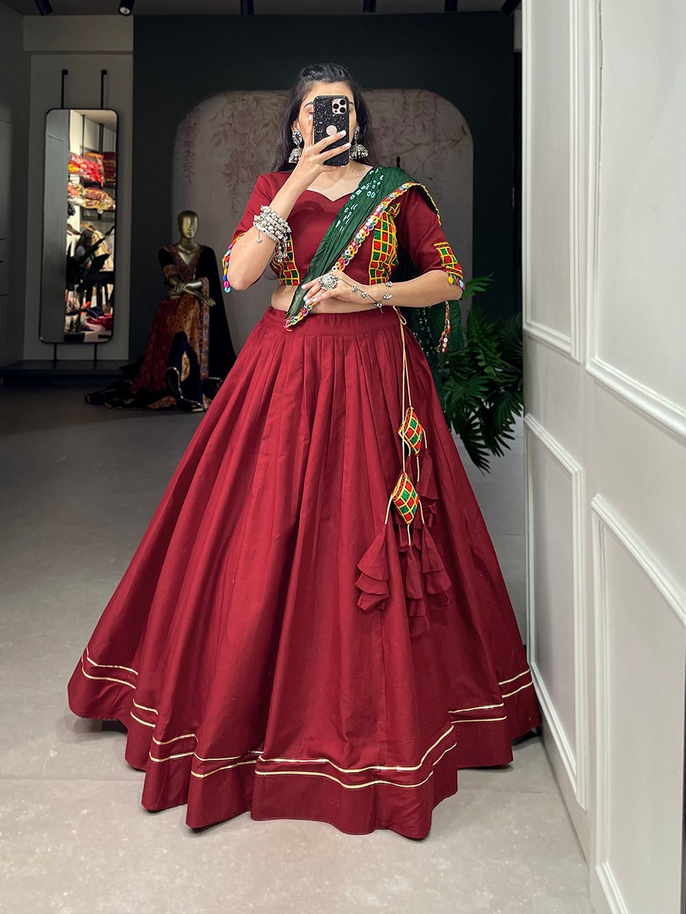 Maroon Color Pure Cotton Plain With Gotta Patti Touch Up Lehenga