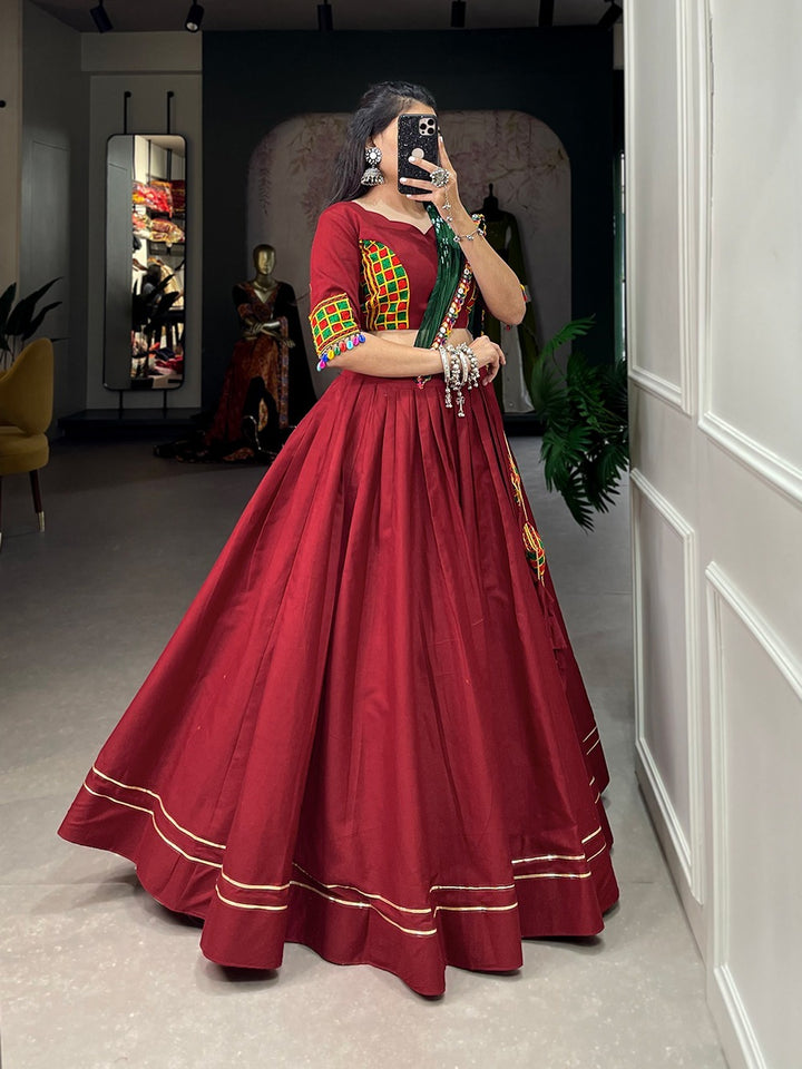 Maroon Color Pure Cotton Plain With Gotta Patti Touch Up Lehenga