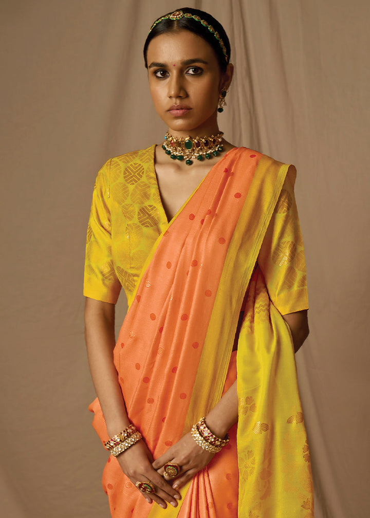 Orange & Yellow Woven Soft Silk Saree