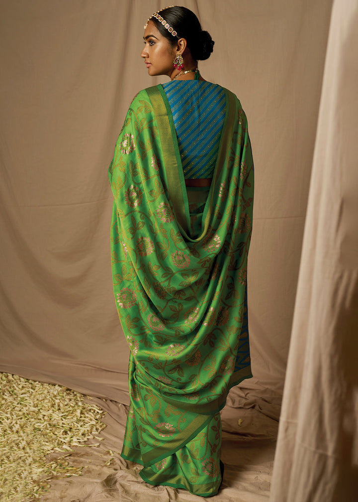 Kelly Green Woven Soft Silk Saree