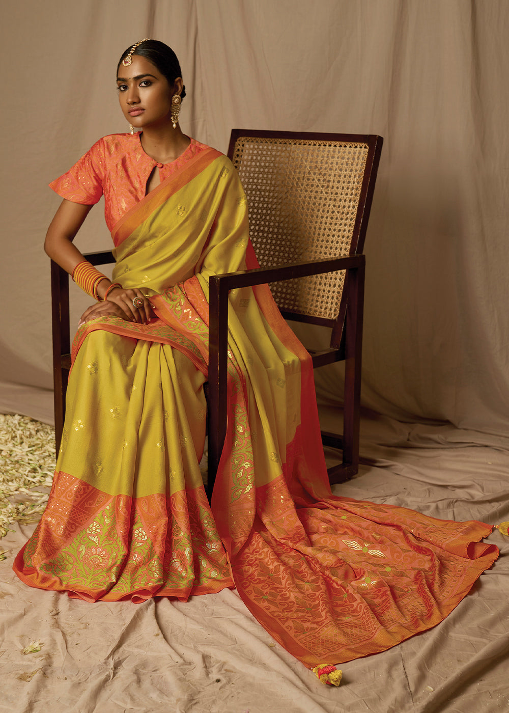 Orange & Yellow Woven Soft Silk Saree