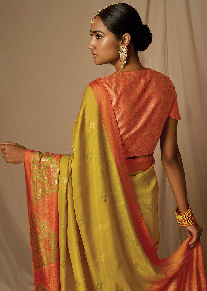 Orange & Yellow Woven Soft Silk Saree