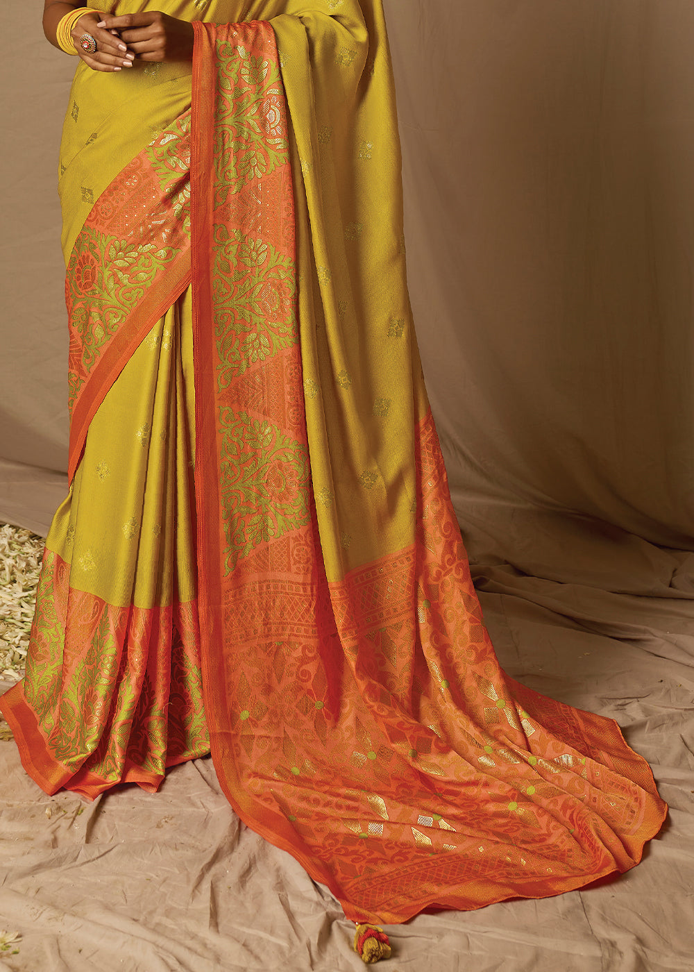 Orange & Yellow Woven Soft Silk Saree