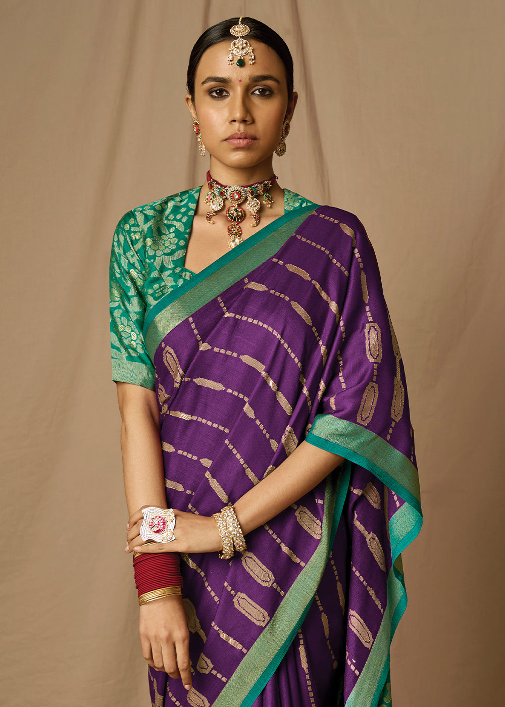 Chinese Purple Woven Soft Silk Saree