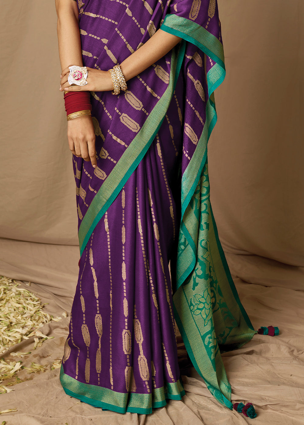 Chinese Purple Woven Soft Silk Saree