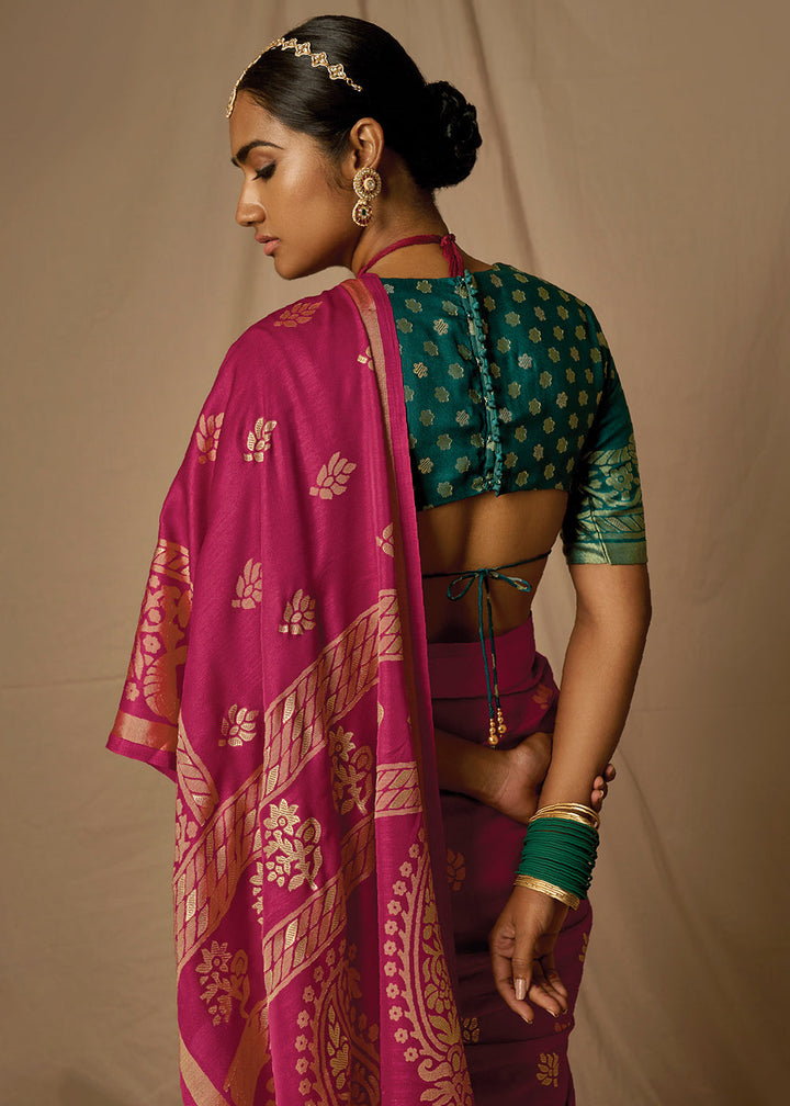 Cerise Pink Woven Soft Silk Saree