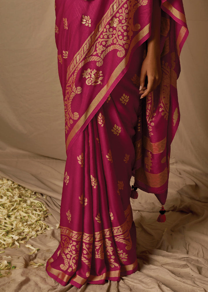 Cerise Pink Woven Soft Silk Saree