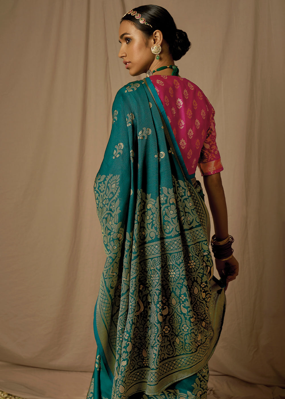 Ocean Blue Woven Soft Silk Saree