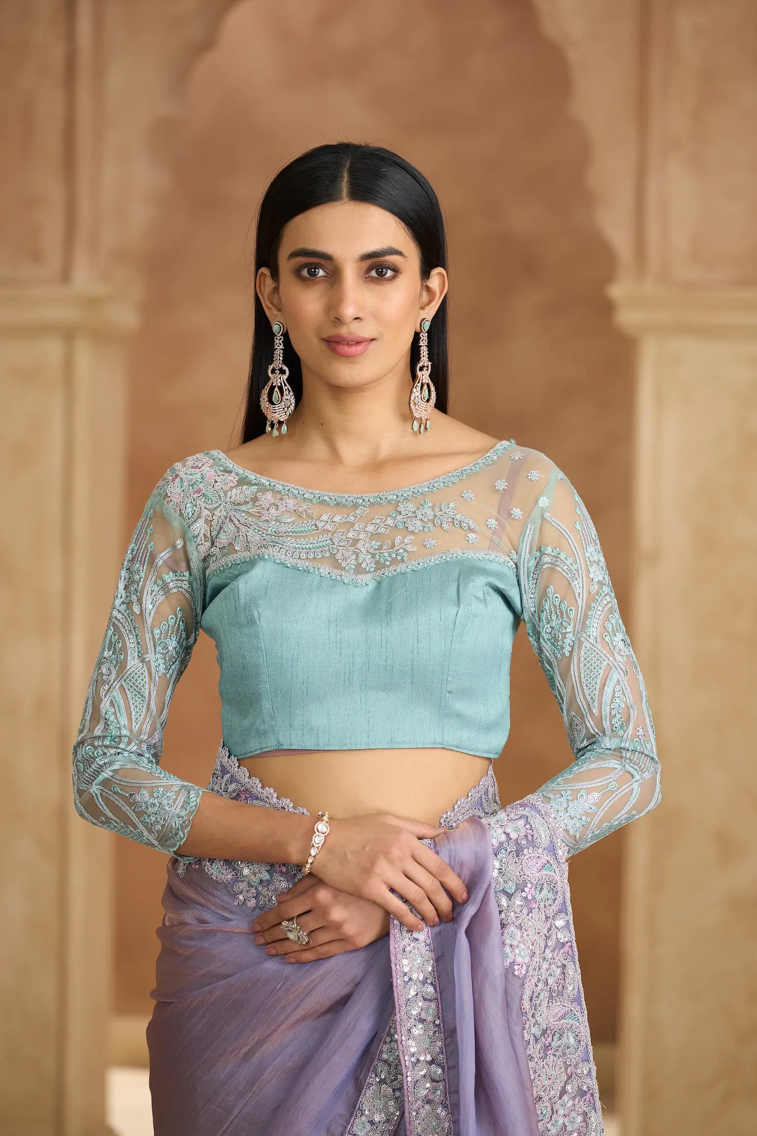 Lavender Georgette Embroidery Saree