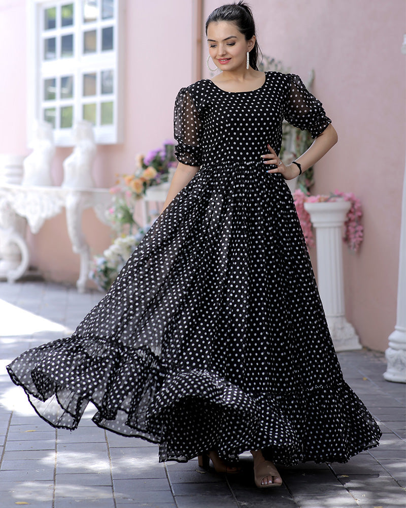 Black Color Georgette Designer Printed Gown  - By Qivii