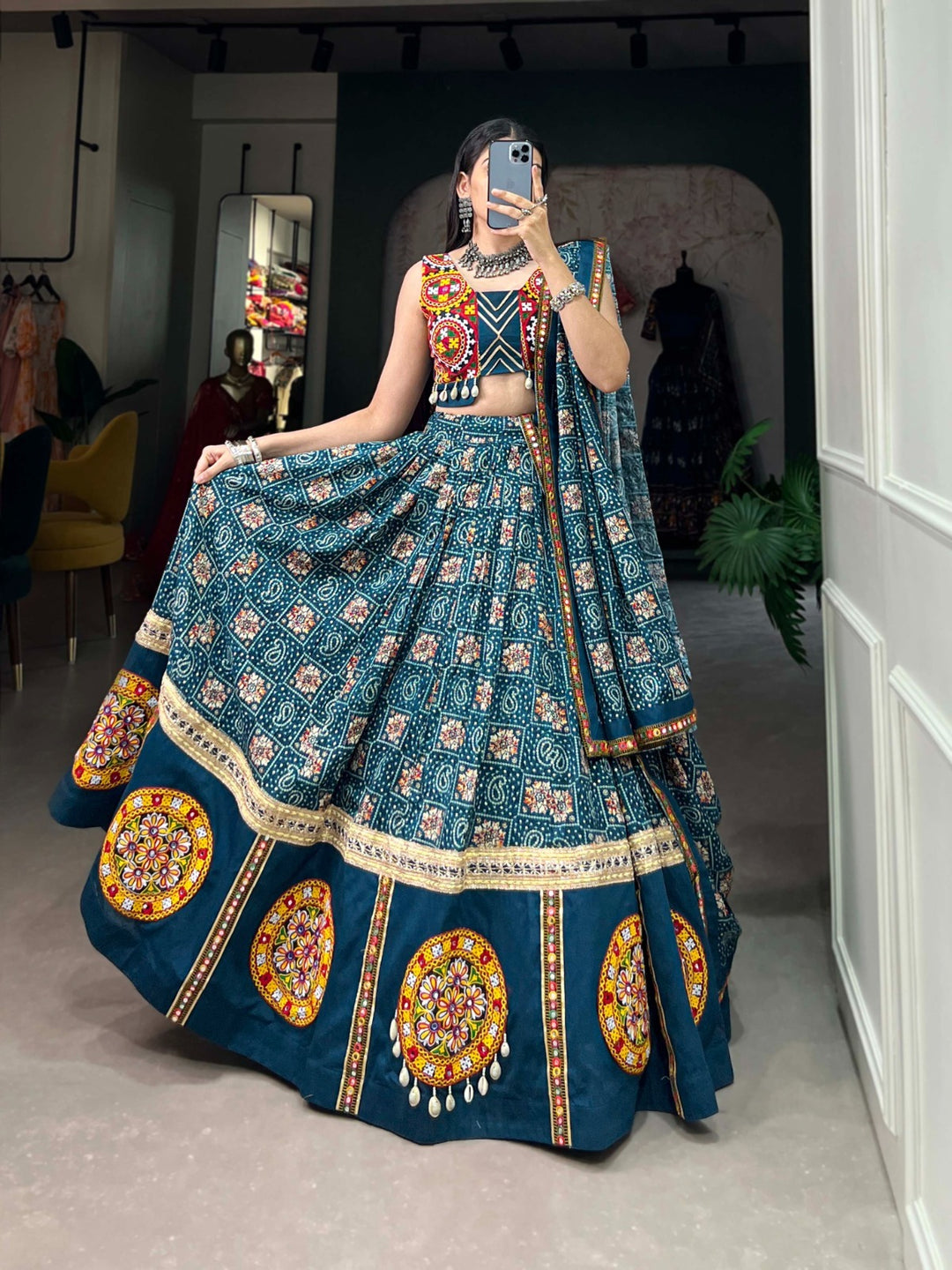  Beautiful Till Color Pure Rayon Printed With Foil Work And Gamthi Patch Work With Lace Touch Up Lehenga in a rich and vibrant color 