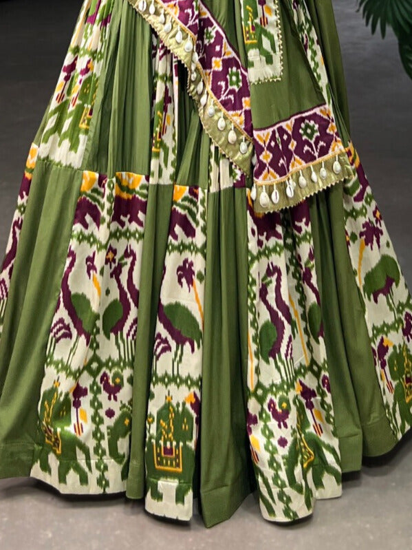 Rayon with Printed Silk Lehenga Choli In Mahendi Color