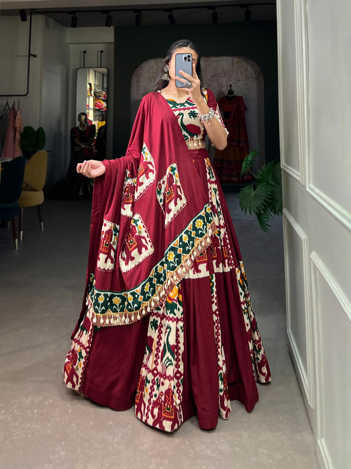 Rayon with Printed Silk Lehenga Choli In Maroon Color