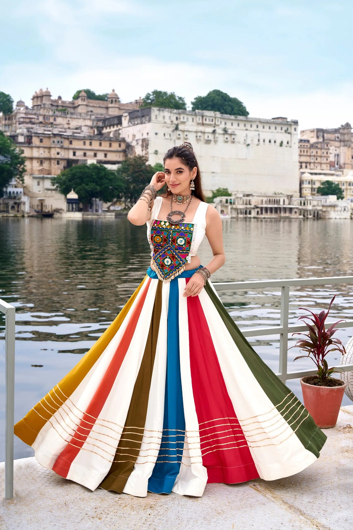 8 Meter Flair | Multicolor Chaniya Choli With Mirror Gamthi Work