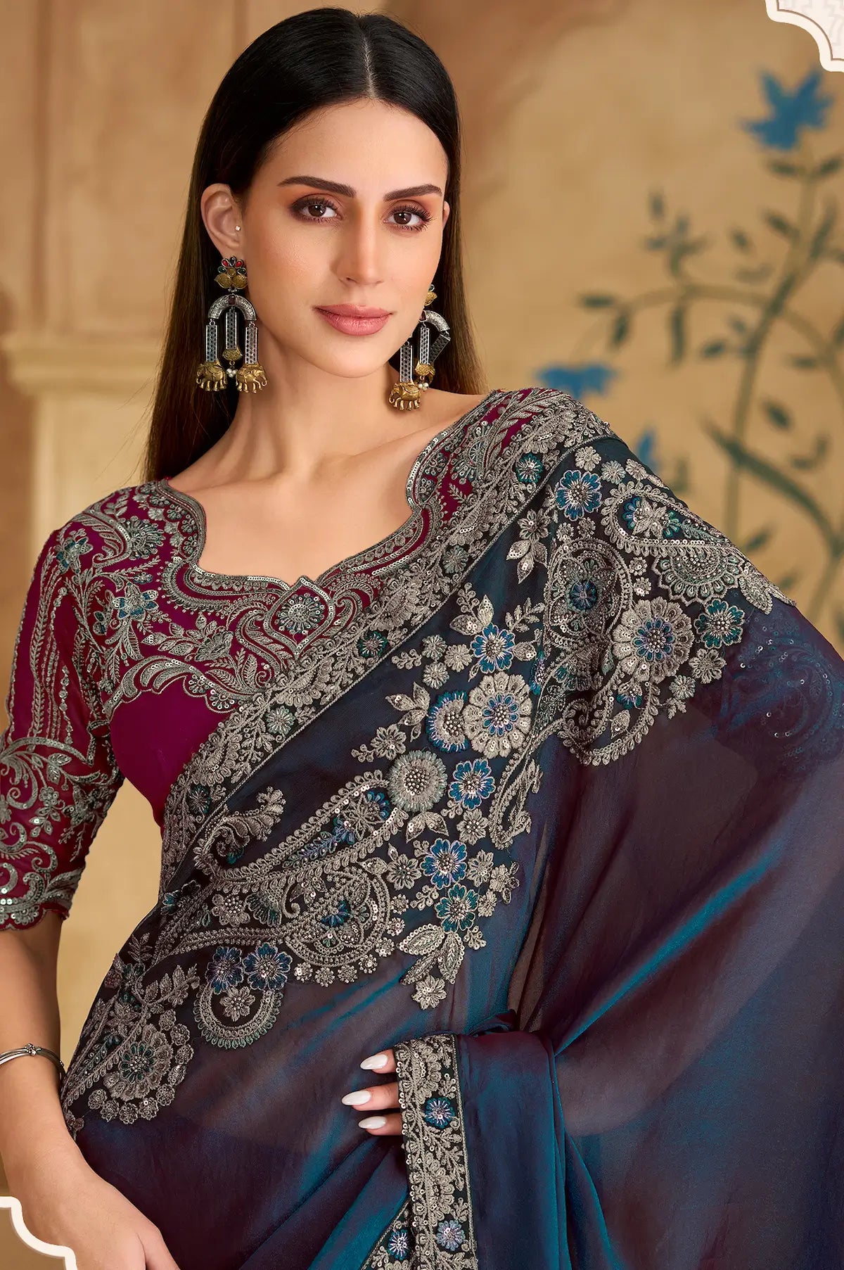 Twilight Blue Georgette Embroidery Saree