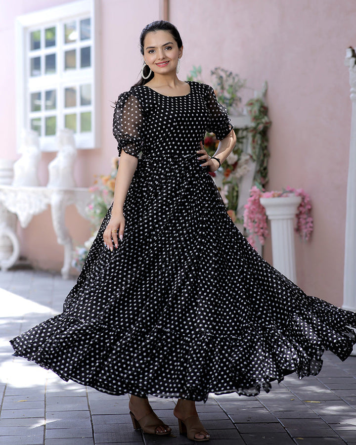 Black Color Georgette Designer Printed Gown  - By Qivii