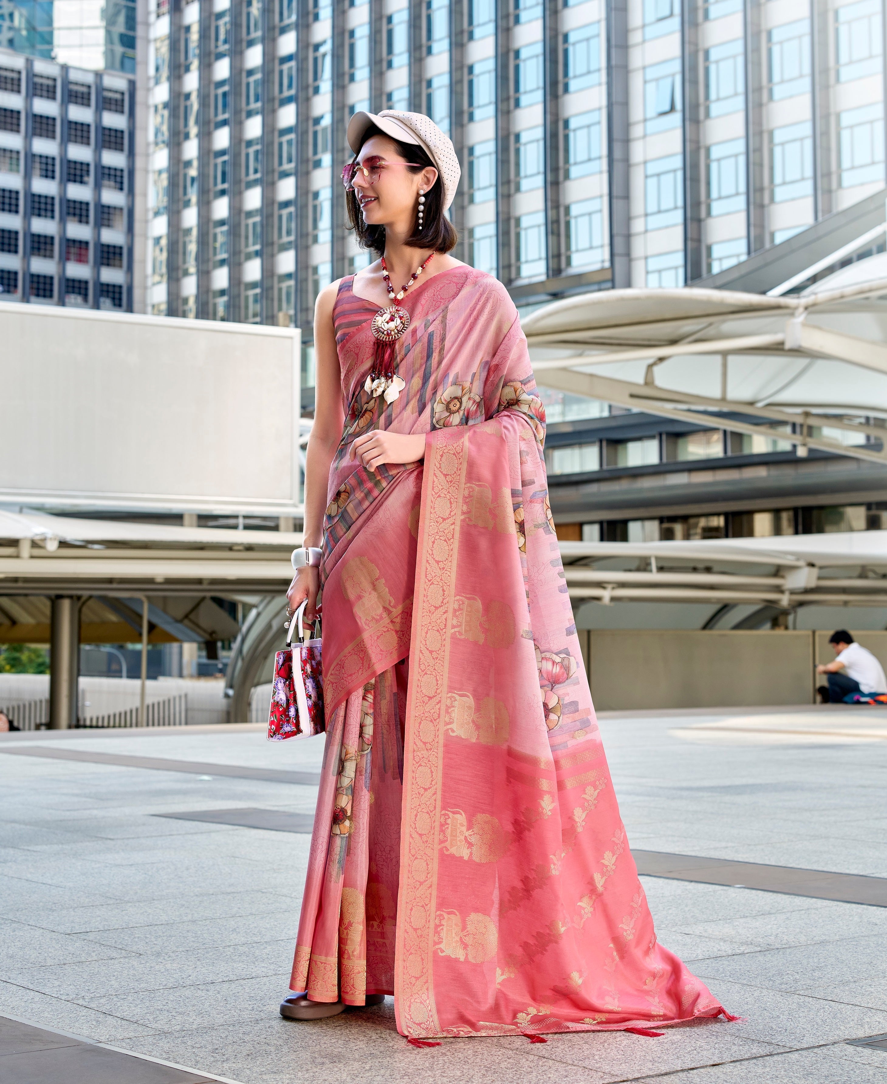 Pink Pure Handloom Mashoorm silk with Exclusive Print Saree - qivii