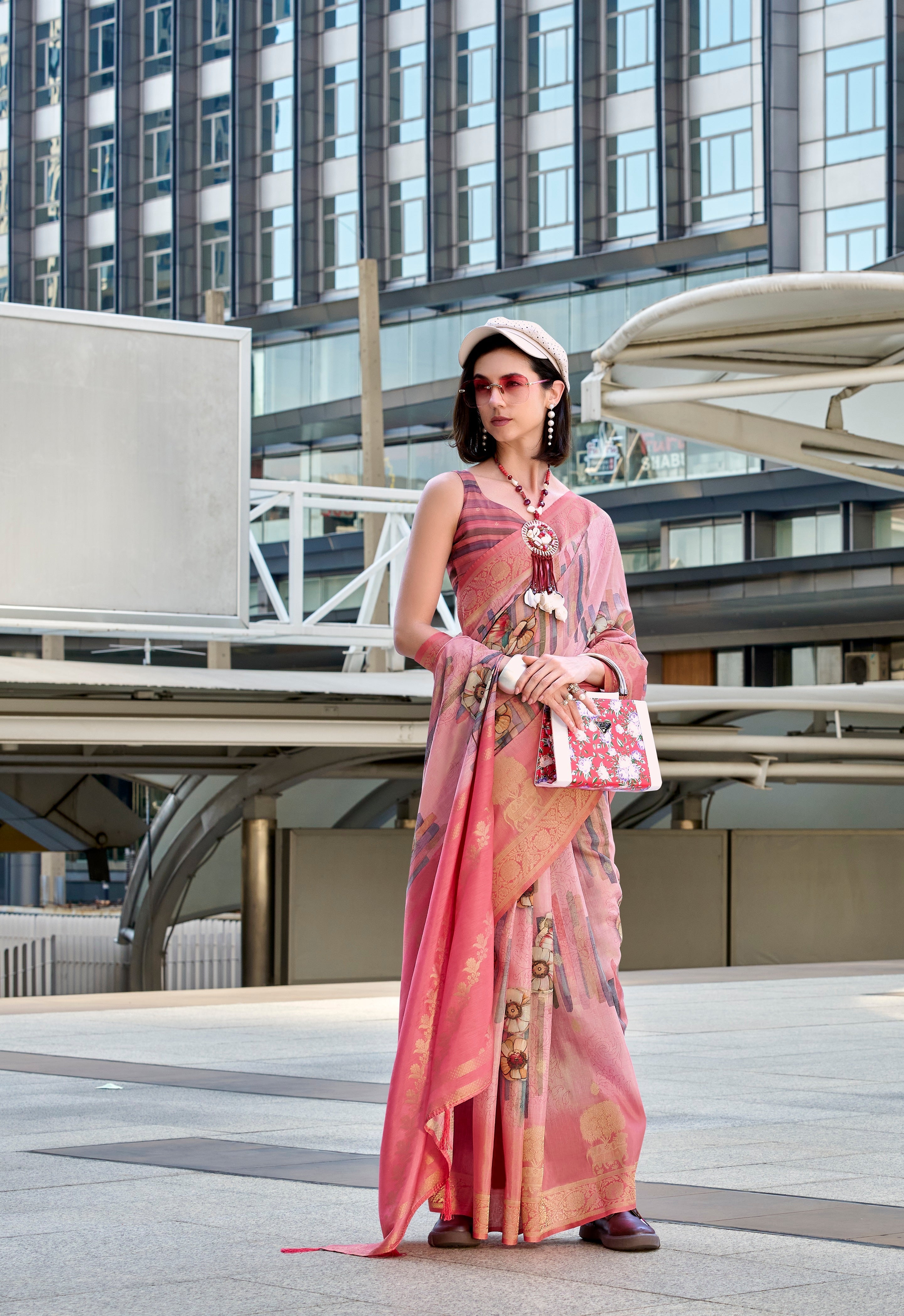 Pink Pure Handloom Mashoorm silk with Exclusive Print Saree - qivii