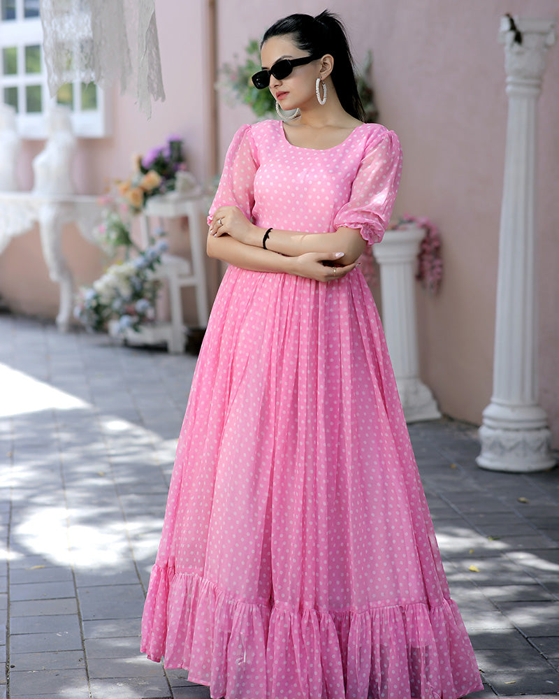 Pink Color Georgette Designer Printed Gown  - By Qivii