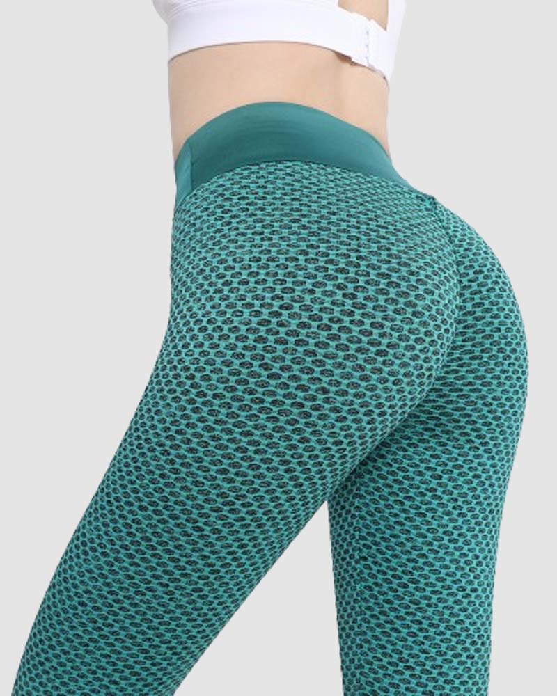 Honeycomb Butt Lifting Anti Cellulite Workout Leggings High Waist Yoga Pants  - By Qivii