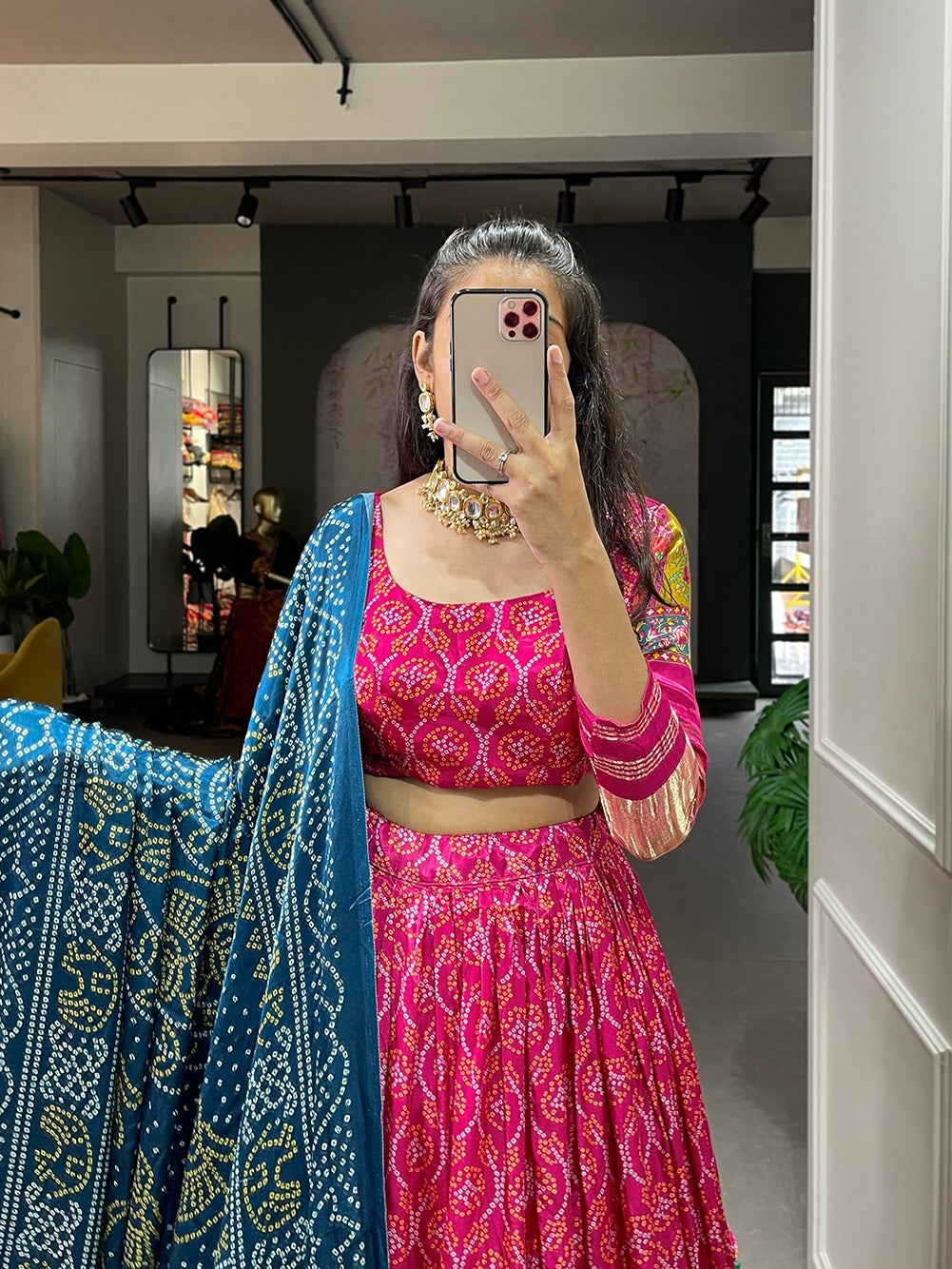 Pink Gaji Silk Digital Print With Lagadi Patta Lehenga