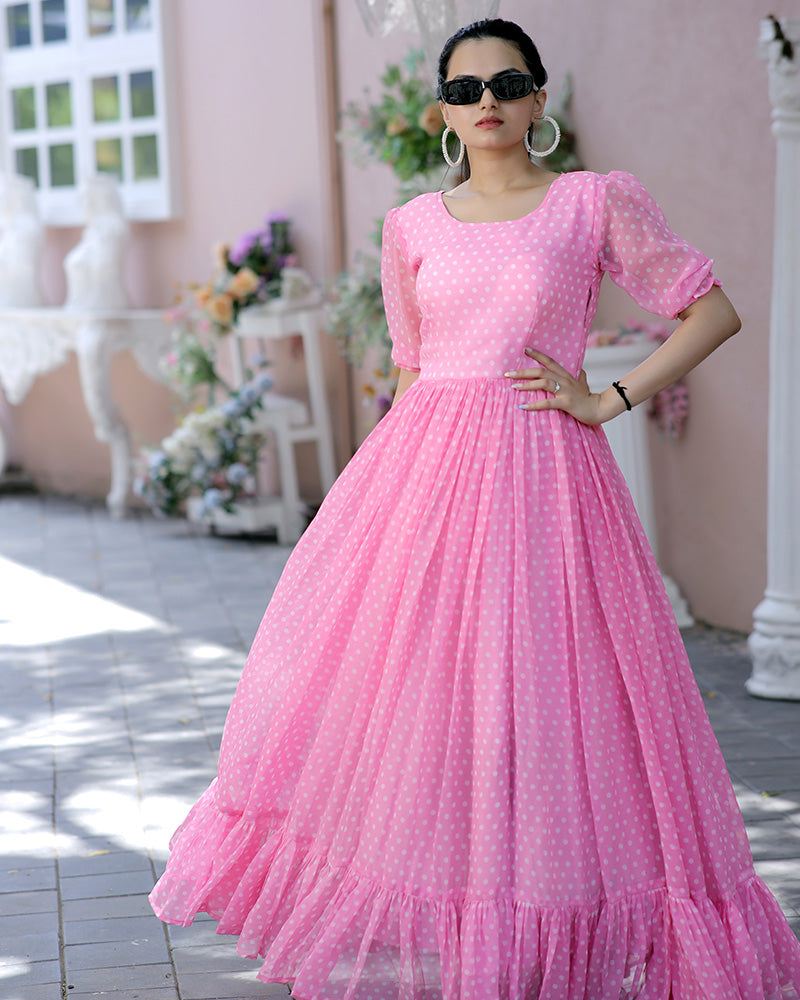 Pink Color Georgette Designer Printed Gown  - By Qivii