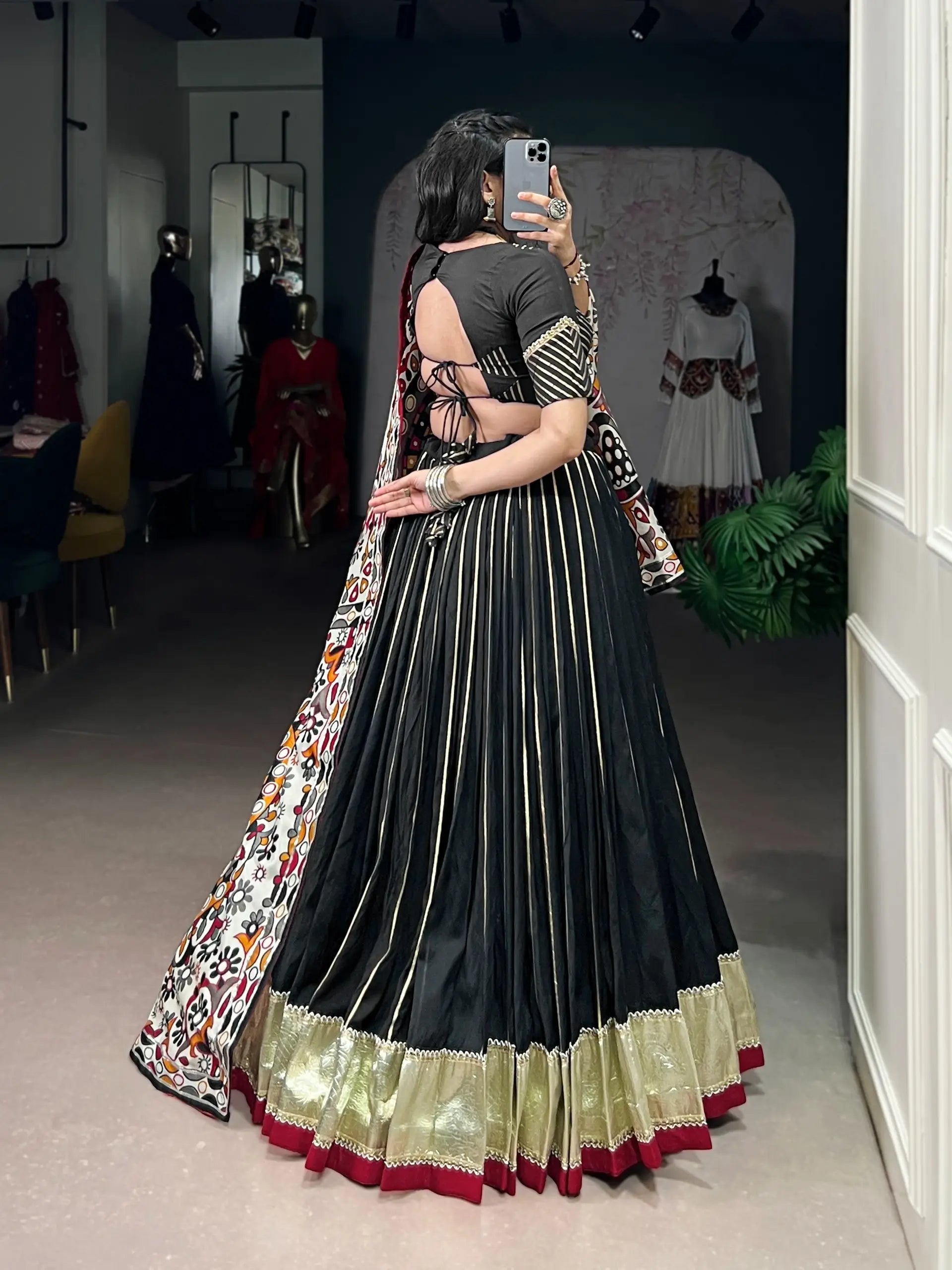 Black Navratri Lehenga Choli With Lace Touch Up